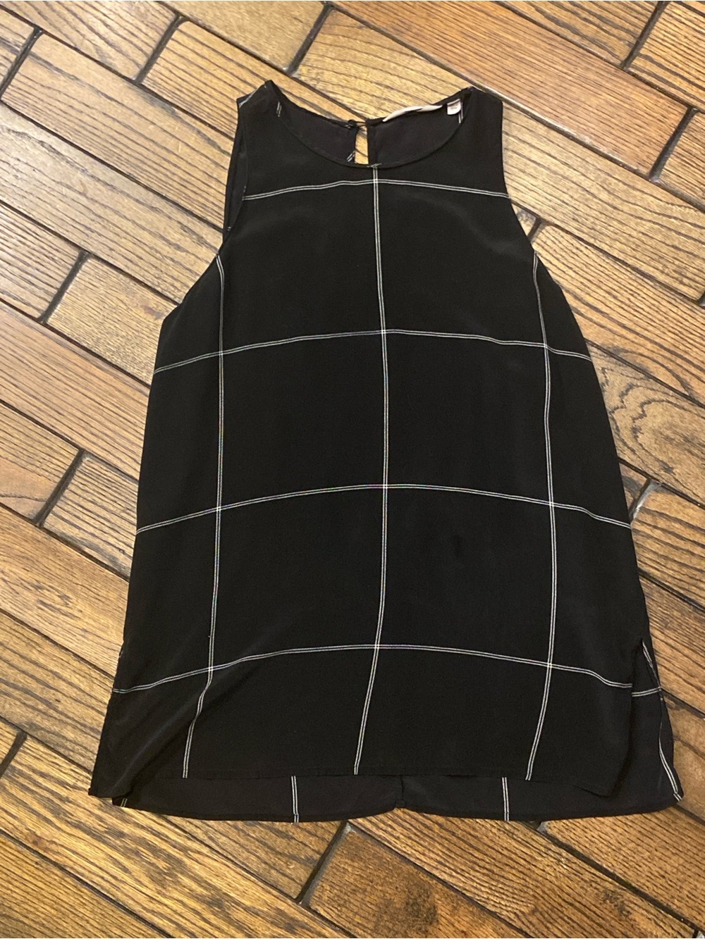 Athleta Black Windowpane Sleeveless Silk Blouse Top